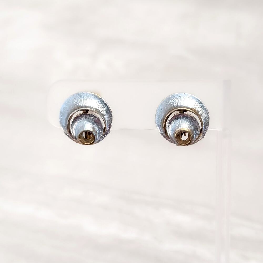Vintage Clip On Earrings Silver Tone with Gold Tone Detail